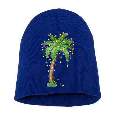 Christmas Lights Palm Tree Beach Funny Tropical Xmas Gift Cute Gift Short Acrylic Beanie