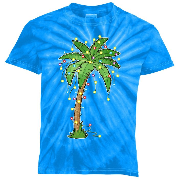 Christmas Lights Palm Tree Beach Funny Tropical Xmas Gift Cute Gift Kids Tie-Dye T-Shirt