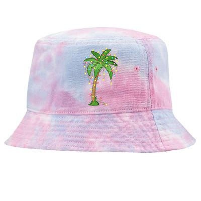 Christmas Lights Palm Tree Beach Funny Tropical Xmas Gift Cute Gift Tie-Dyed Bucket Hat