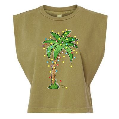 Christmas Lights Palm Tree Beach Funny Tropical Xmas Gift Cute Gift Garment-Dyed Women's Muscle Tee