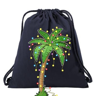 Christmas Lights Palm Tree Beach Funny Tropical Xmas Gift Cute Gift Drawstring Bag