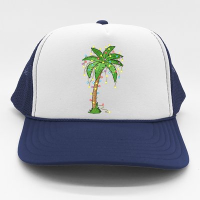 Christmas Lights Palm Tree Beach Funny Tropical Xmas Gift Cute Gift Trucker Hat