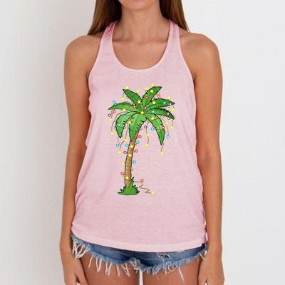 Christmas Lights Palm Tree Beach Funny Tropical Xmas Gift Cute Gift Women's Knotted Racerback Tank