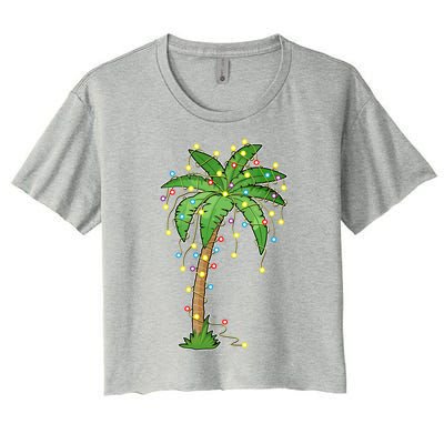 Christmas Lights Palm Tree Beach Funny Tropical Xmas Gift Cute Gift Women's Crop Top Tee