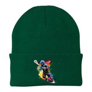 Colorful Lacrosse Player Boy On Lacrosse Knit Cap Winter Beanie