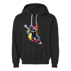 Colorful Lacrosse Player Boy On Lacrosse Garment-Dyed Fleece Hoodie