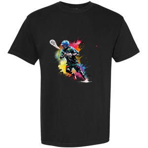 Colorful Lacrosse Player Boy On Lacrosse Garment-Dyed Heavyweight T-Shirt