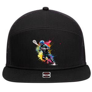 Colorful Lacrosse Player Boy On Lacrosse 7 Panel Mesh Trucker Snapback Hat