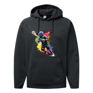 Colorful Lacrosse Player Boy On Lacrosse Performance Fleece Hoodie