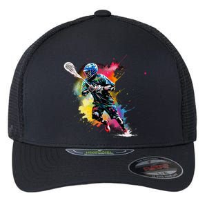 Colorful Lacrosse Player Boy On Lacrosse Flexfit Unipanel Trucker Cap