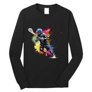 Colorful Lacrosse Player Boy On Lacrosse Long Sleeve Shirt