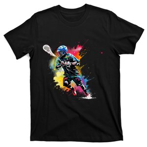 Colorful Lacrosse Player Boy On Lacrosse T-Shirt