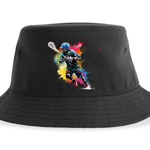 Colorful Lacrosse Player Boy On Lacrosse Sustainable Bucket Hat