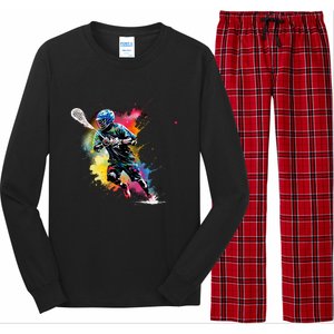 Colorful Lacrosse Player Boy On Lacrosse Long Sleeve Pajama Set