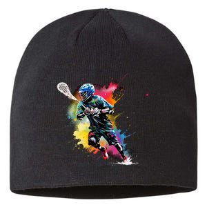 Colorful Lacrosse Player Boy On Lacrosse Sustainable Beanie