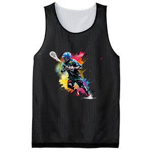 Colorful Lacrosse Player Boy On Lacrosse Mesh Reversible Basketball Jersey Tank