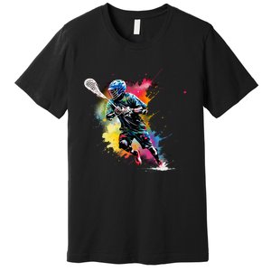 Colorful Lacrosse Player Boy On Lacrosse Premium T-Shirt