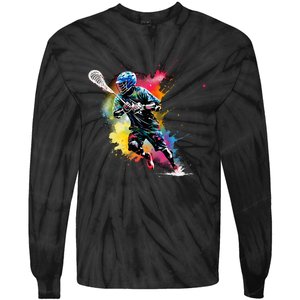 Colorful Lacrosse Player Boy On Lacrosse Tie-Dye Long Sleeve Shirt