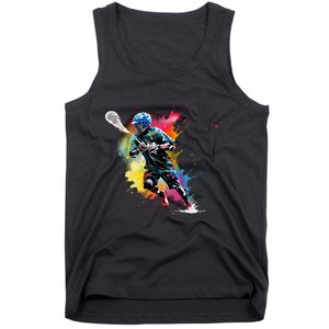 Colorful Lacrosse Player Boy On Lacrosse Tank Top