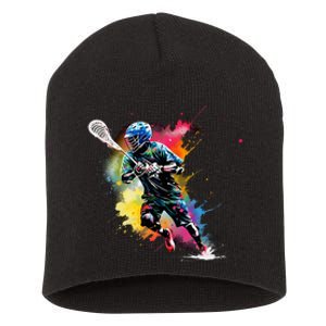 Colorful Lacrosse Player Boy On Lacrosse Short Acrylic Beanie