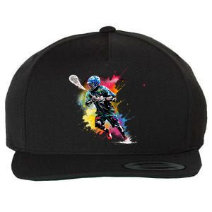 Colorful Lacrosse Player Boy On Lacrosse Wool Snapback Cap