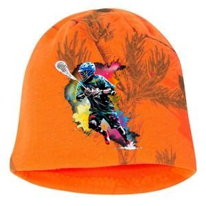 Colorful Lacrosse Player Boy On Lacrosse Kati - Camo Knit Beanie