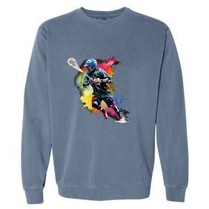 Colorful Lacrosse Player Boy On Lacrosse Garment-Dyed Sweatshirt