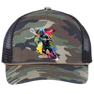 Colorful Lacrosse Player Boy On Lacrosse Retro Rope Trucker Hat Cap