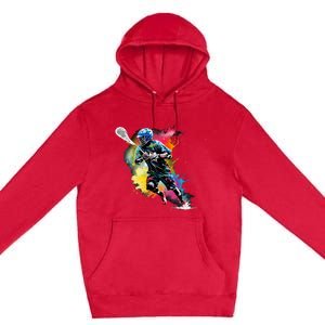 Colorful Lacrosse Player Boy On Lacrosse Premium Pullover Hoodie