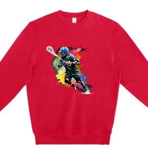 Colorful Lacrosse Player Boy On Lacrosse Premium Crewneck Sweatshirt