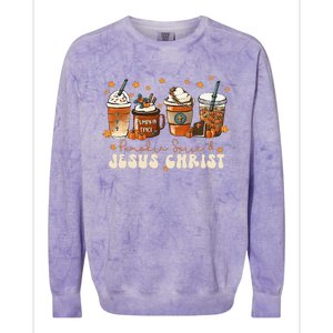 Coffee Latte Pumpkin Spice Jesus Christ Thanksgiving Fall Colorblast Crewneck Sweatshirt