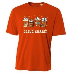 Coffee Latte Pumpkin Spice Jesus Christ Thanksgiving Fall Cooling Performance Crew T-Shirt