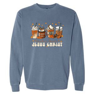 Coffee Latte Pumpkin Spice Jesus Christ Thanksgiving Fall Garment-Dyed Sweatshirt