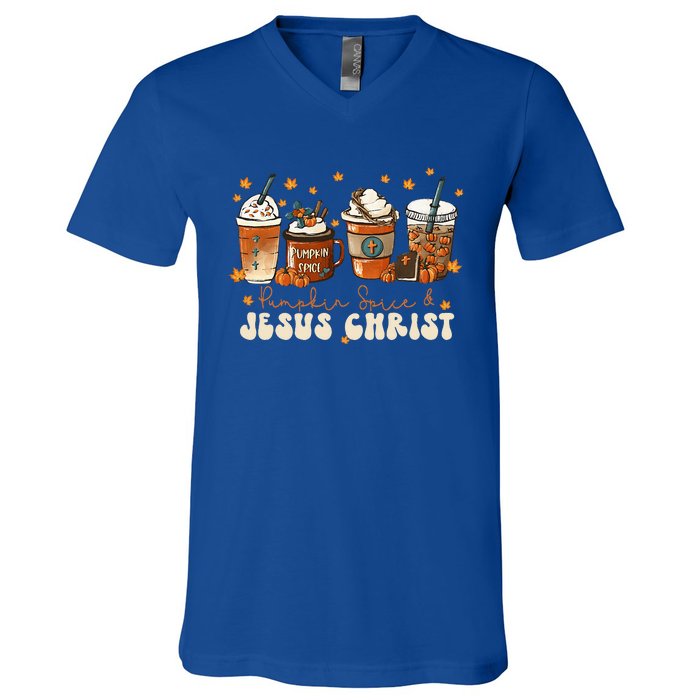 Coffee Latte Pumpkin Spice Jesus Christ Thanksgiving Fall V-Neck T-Shirt