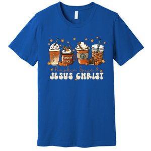 Coffee Latte Pumpkin Spice Jesus Christ Thanksgiving Fall Premium T-Shirt