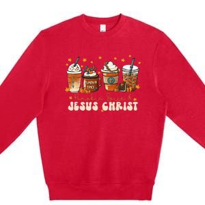 Coffee Latte Pumpkin Spice Jesus Christ Thanksgiving Fall Premium Crewneck Sweatshirt