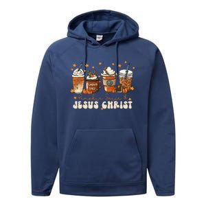 Coffee Latte Pumpkin Spice Jesus Christ Thanksgiving Fall Performance Fleece Hoodie