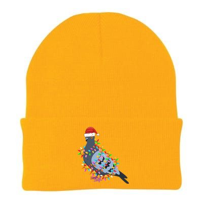 Christmas Lights Pigeon Wearing Xmas Hat Pigeon Lover Long Sleeve Knit Cap Winter Beanie