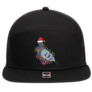 Christmas Lights Pigeon Wearing Xmas Hat Pigeon Lover Long Sleeve 7 Panel Mesh Trucker Snapback Hat