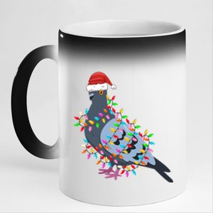 Christmas Lights Pigeon Wearing Xmas Hat Pigeon Lover Long Sleeve 11oz Black Color Changing Mug