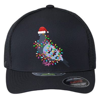 Christmas Lights Pigeon Wearing Xmas Hat Pigeon Lover Long Sleeve Flexfit Unipanel Trucker Cap