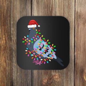 Christmas Lights Pigeon Wearing Xmas Hat Pigeon Lover Long Sleeve Coaster