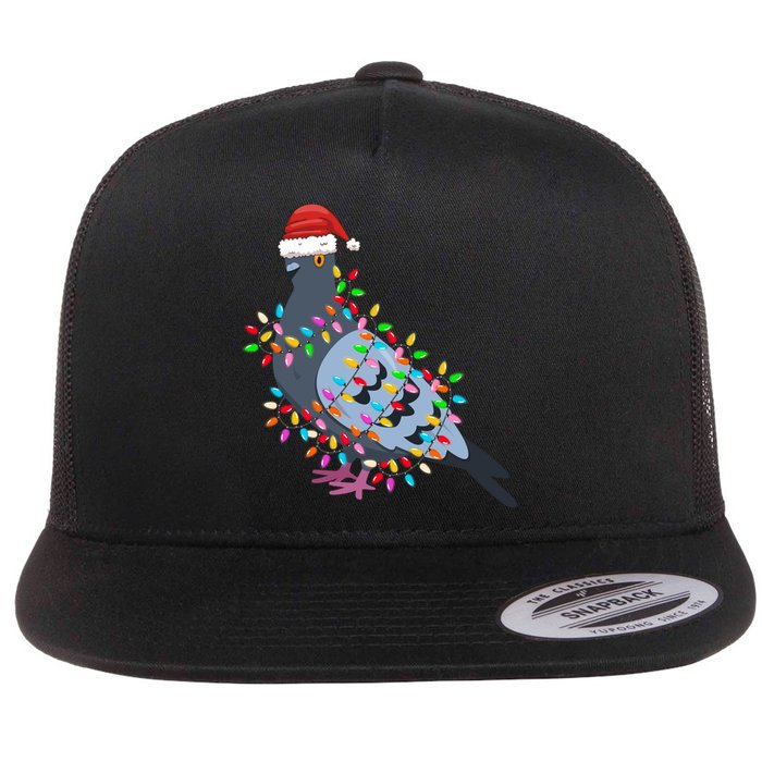 Christmas Lights Pigeon Wearing Xmas Hat Pigeon Lover Long Sleeve Flat Bill Trucker Hat