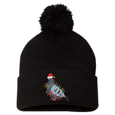 Christmas Lights Pigeon Wearing Xmas Hat Pigeon Lover Long Sleeve Pom Pom 12in Knit Beanie