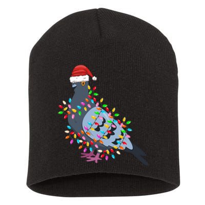 Christmas Lights Pigeon Wearing Xmas Hat Pigeon Lover Long Sleeve Short Acrylic Beanie