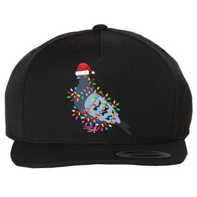 Christmas Lights Pigeon Wearing Xmas Hat Pigeon Lover Long Sleeve Wool Snapback Cap