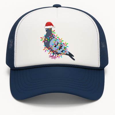 Christmas Lights Pigeon Wearing Xmas Hat Pigeon Lover Long Sleeve Trucker Hat