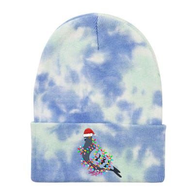 Christmas Lights Pigeon Wearing Xmas Hat Pigeon Lover Long Sleeve Tie Dye 12in Knit Beanie