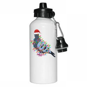 Christmas Lights Pigeon Wearing Xmas Hat Pigeon Lover Long Sleeve Aluminum Water Bottle