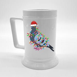 Christmas Lights Pigeon Wearing Xmas Hat Pigeon Lover Long Sleeve Beer Stein